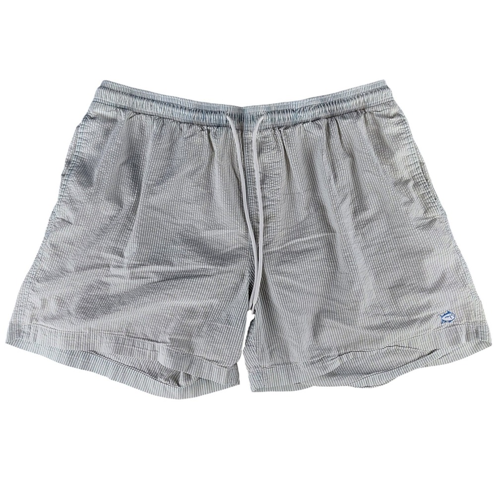 Southern Tide Mens XXL Swim Trunks‎ Blue White Seersucker Stripe Skipjack 6224